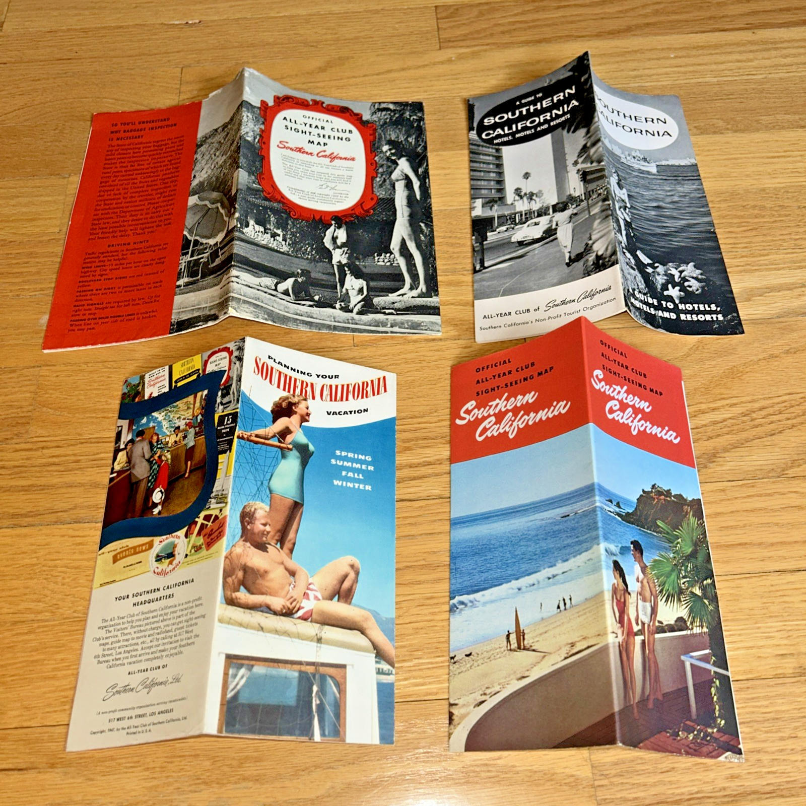 4 SOUTHERN CALIFORNIA Tourist & Hotel Brochures / Map 1947 / 1949 / 1957