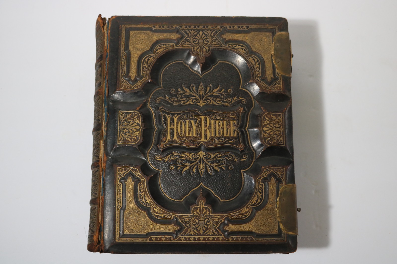 ANTIQUE 1870’s LEATHER BROWN’S SELF-INTERPRETING FAMILY BIBLE Color Plates AS IS