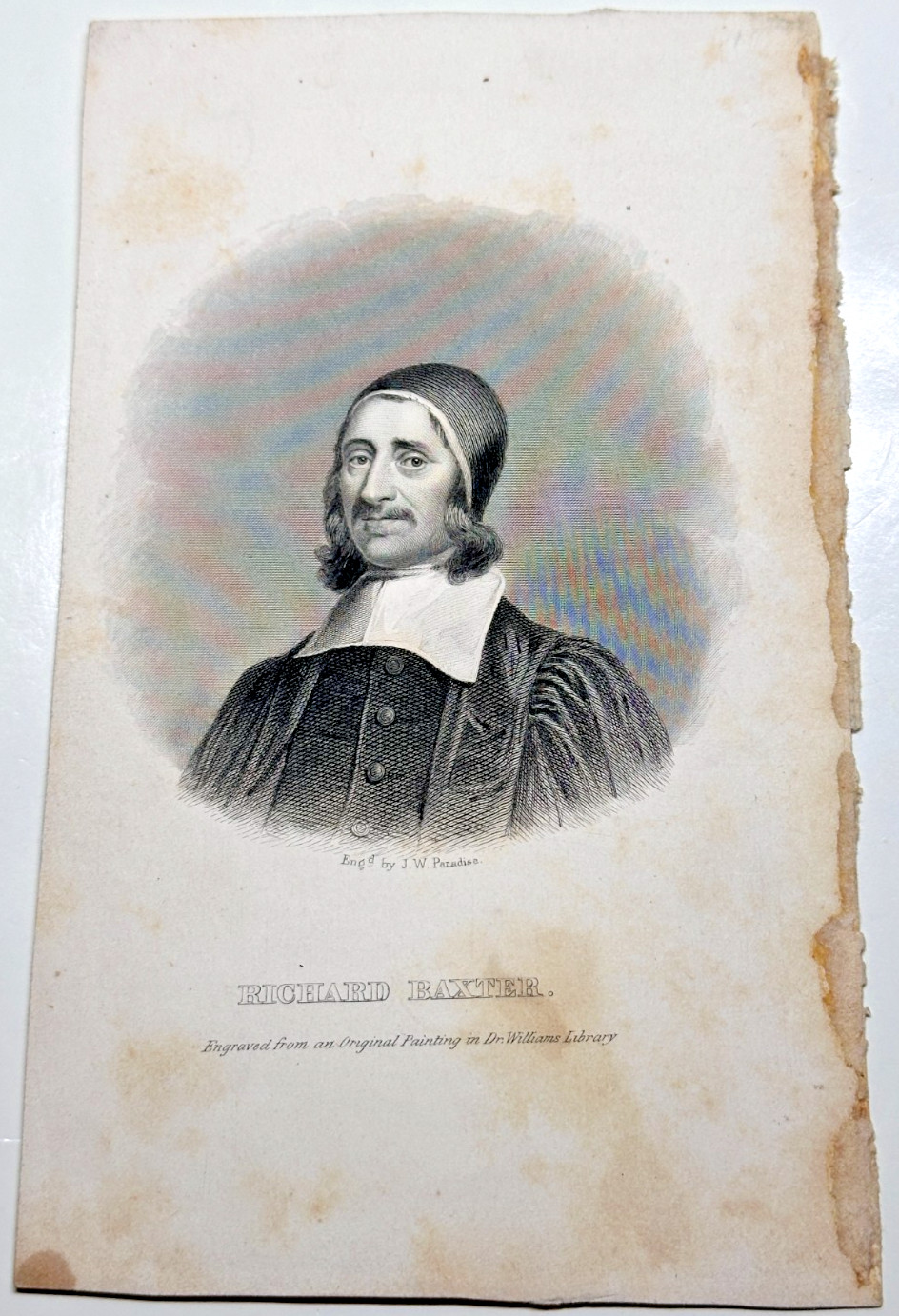 Antique Engraving RICHARD BAXTER Puritan Minister Dr Williams Library Portrait