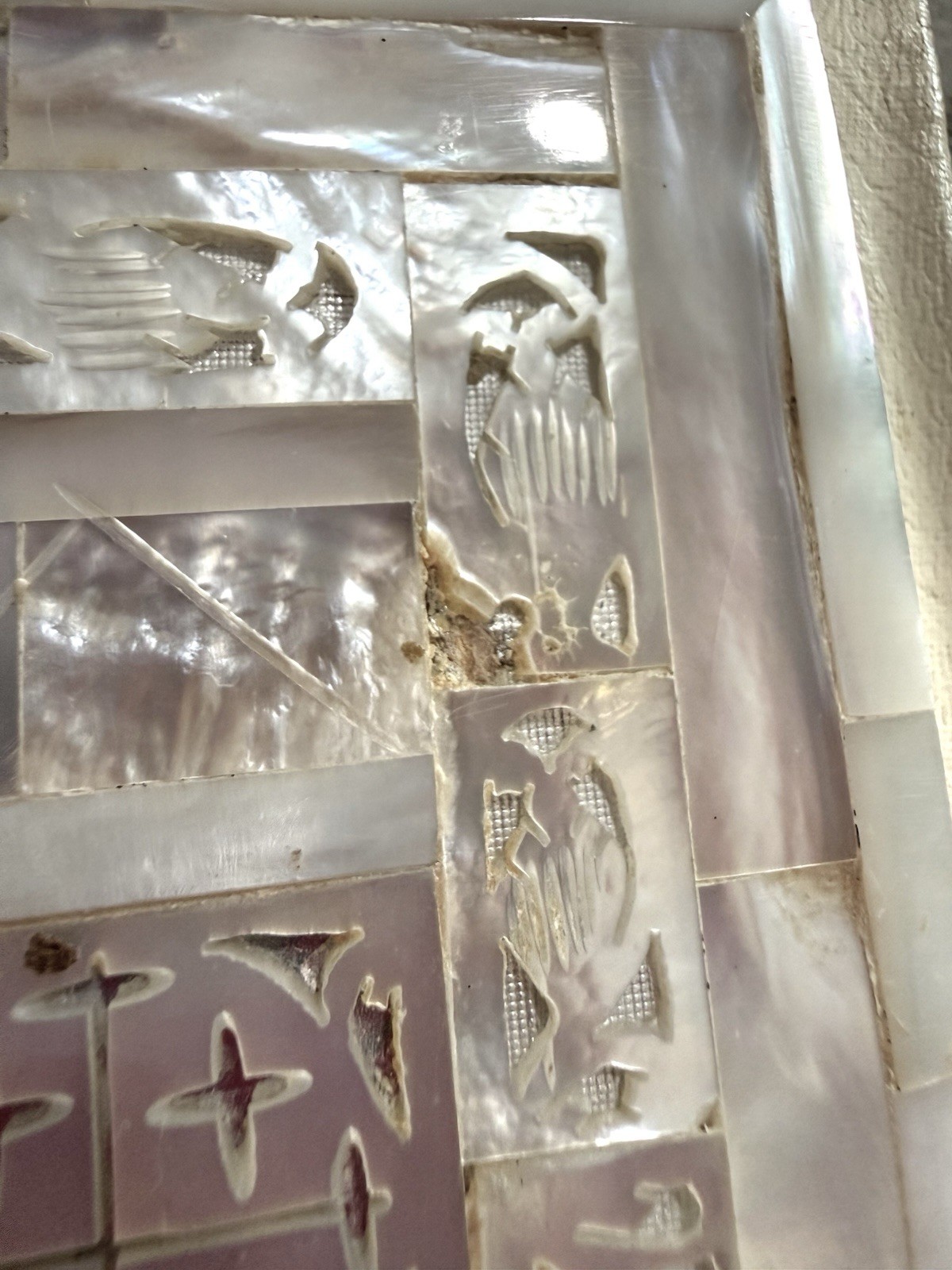 Vintage Carved Mother of Pearl Holy Bible Jerusalem Abalone 1950 Red Letter