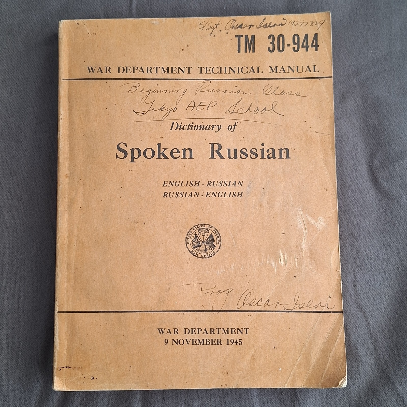 Vintage World War II English-Russian Russian English Language Dictionary Nice