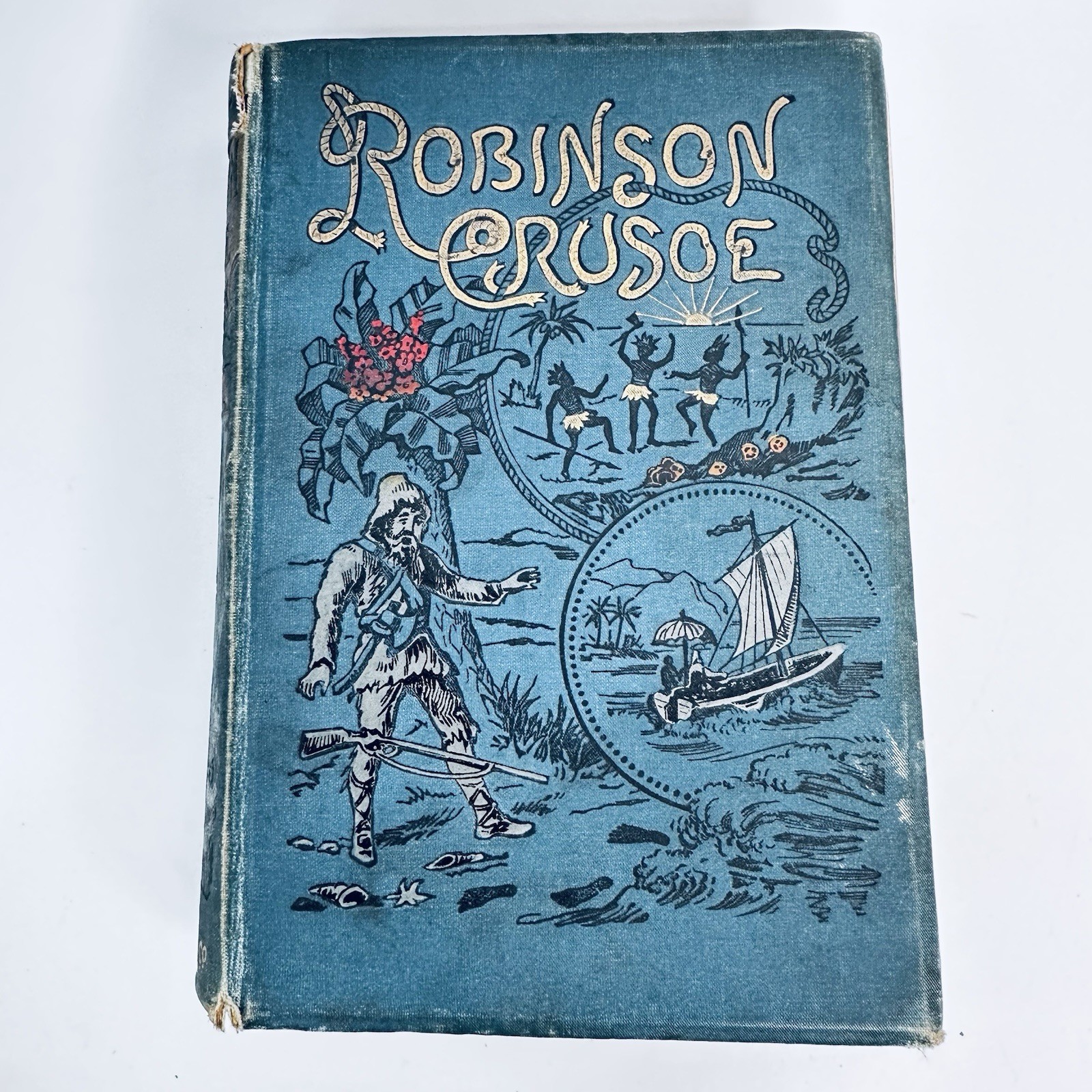 Antique Robinson Crusoe Book Frederick Warne Illustrated Victorian Edition