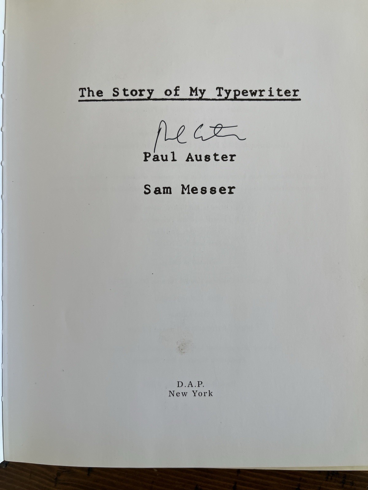 Paul Auster The Story of My Typewriter Signed First Edition 2002