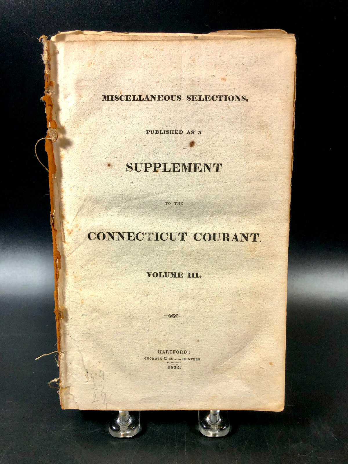 1832 Connecticut Courant Miscellaneous Selections Supplement Vol III Hartford