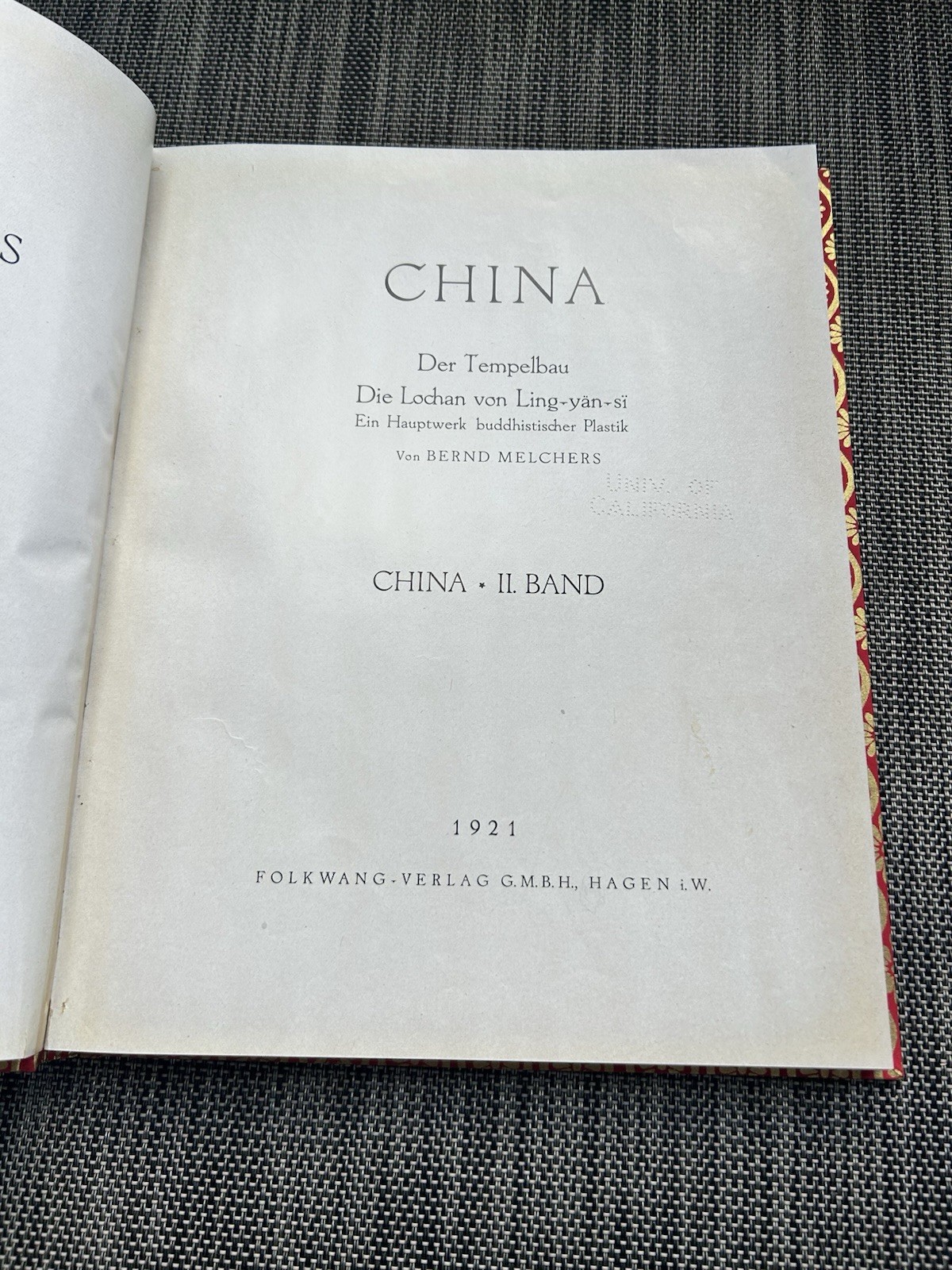 China History Fine Binding 2V 1921 Bernd Melchers Das Land der Mitte Fuhrman