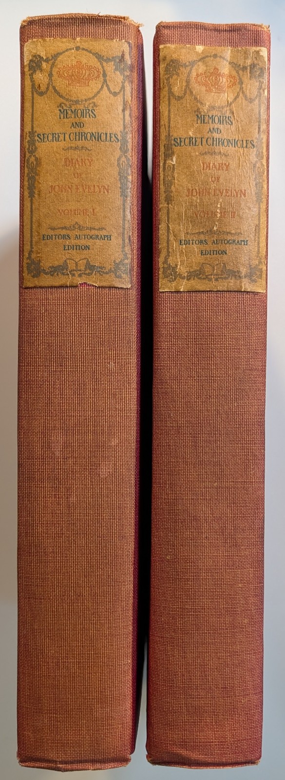 Memoirs & Secret Chronicles Diary of John Evelyn 1 & 2 1901 Editors Autograph Ed