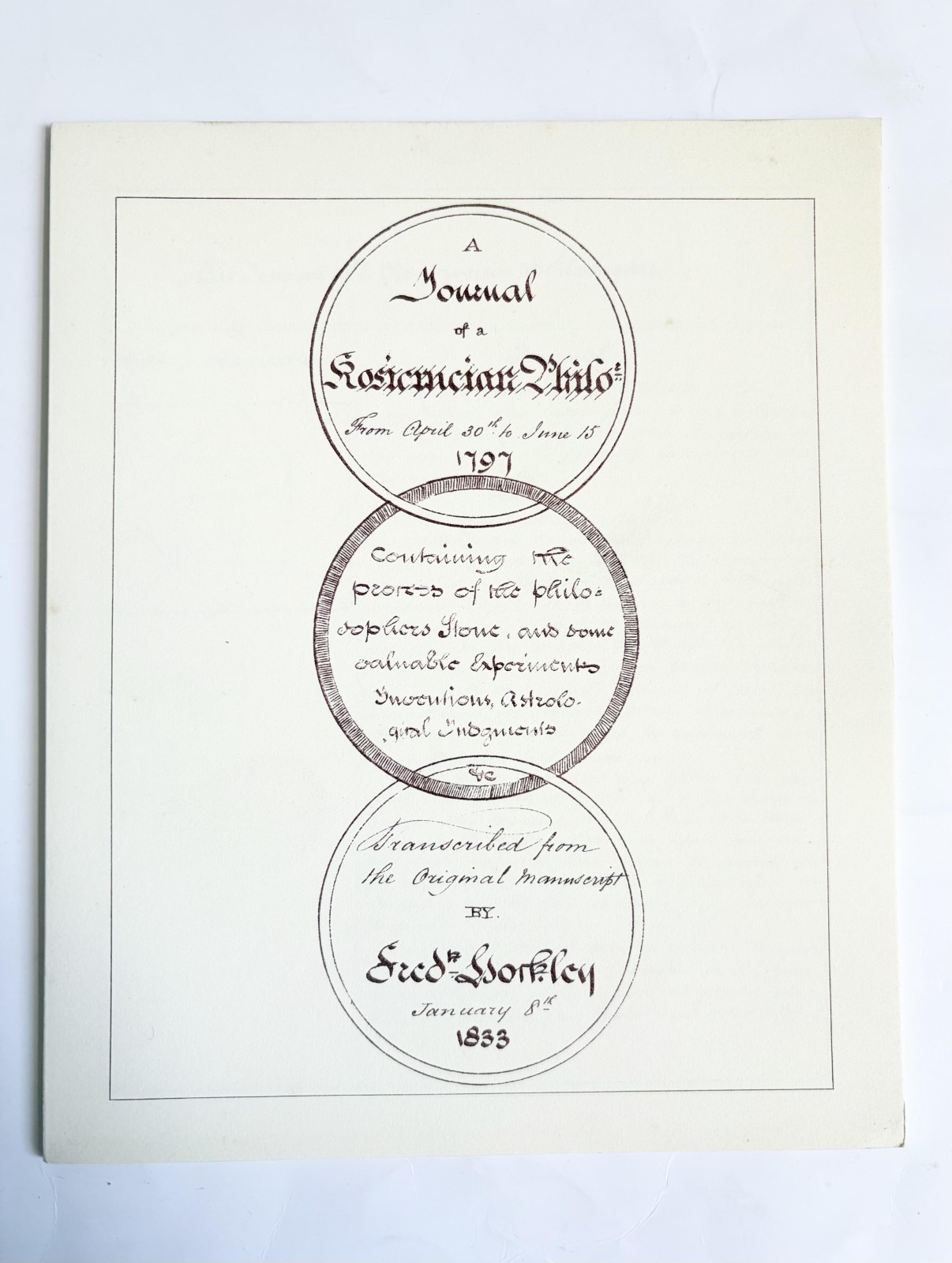 A Manual of a Rosicrucian Philos(ophus) From April 30th to June 15 1797, Hockley