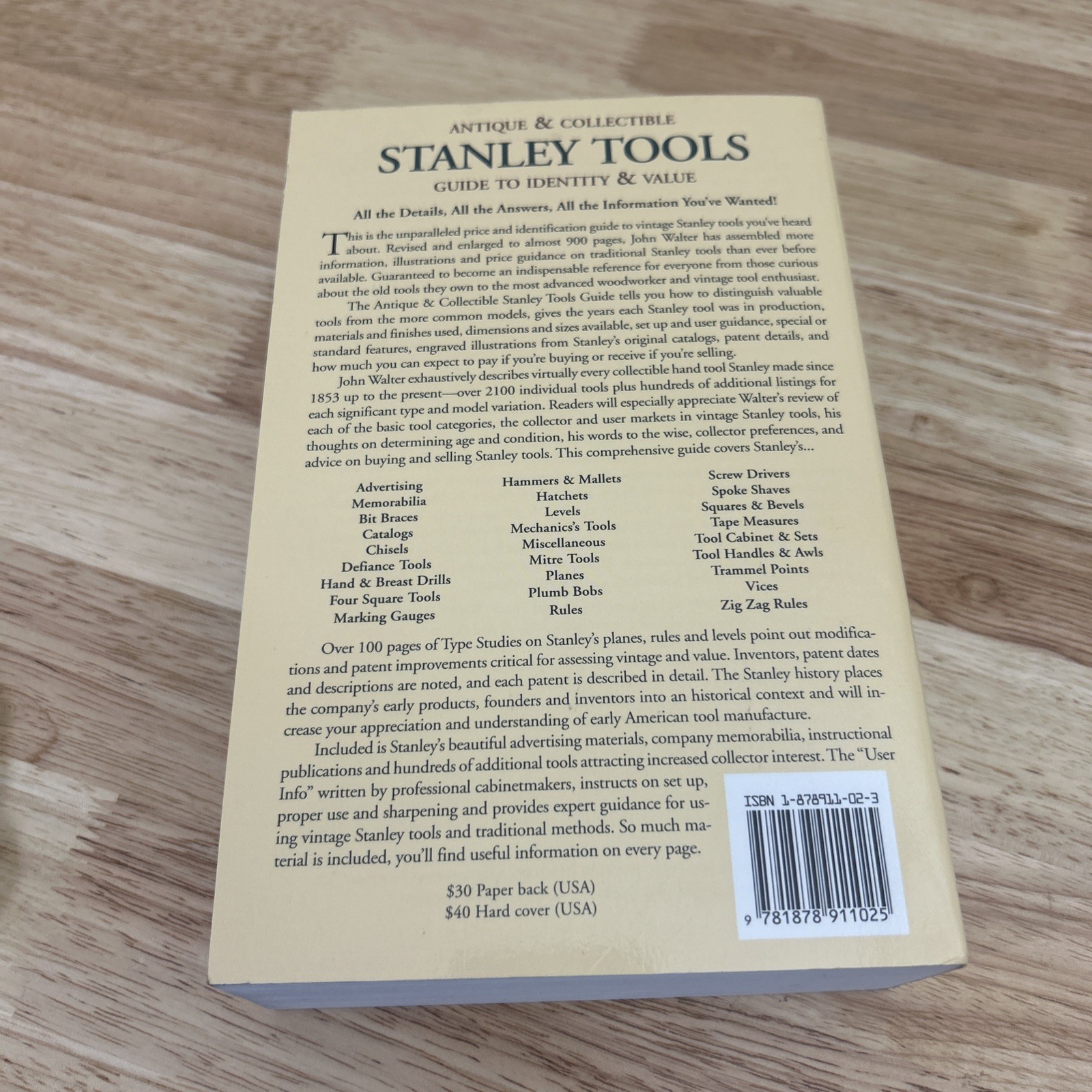 Stanley Tools Guide to Identity & Value Antique & Collectible John Walter 1996