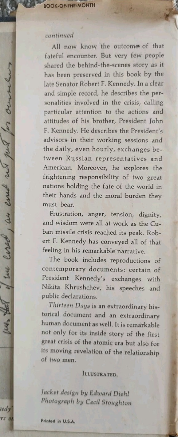 THIRTEEN DAYS Memoir of the Cuban Missile Crisis Robert F Kennedy FIRST EDITION
