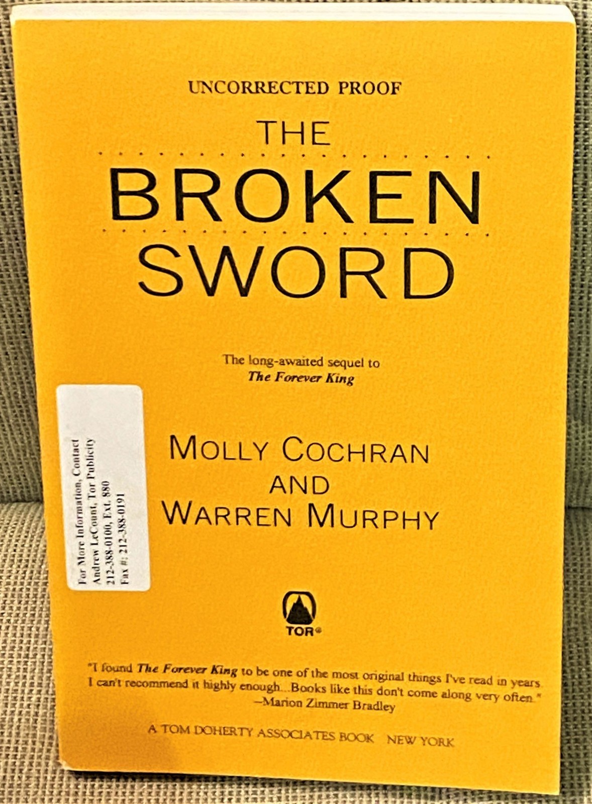 Molly Cochran, Warren Murphy / THE BROKEN SWORD Uncorrected Proof 1st 1997