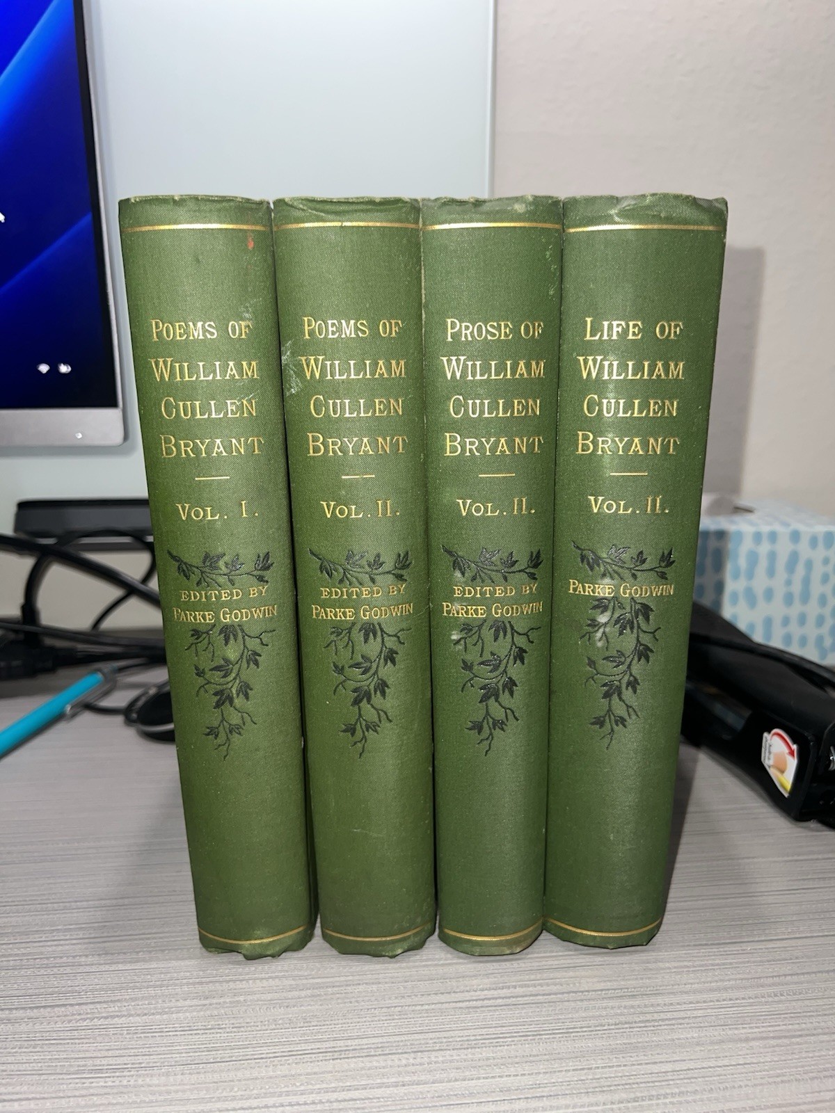 Antique William Cullen Bryant 4 Volume Set 1883 D.Appleton Green Cloth Hardcover