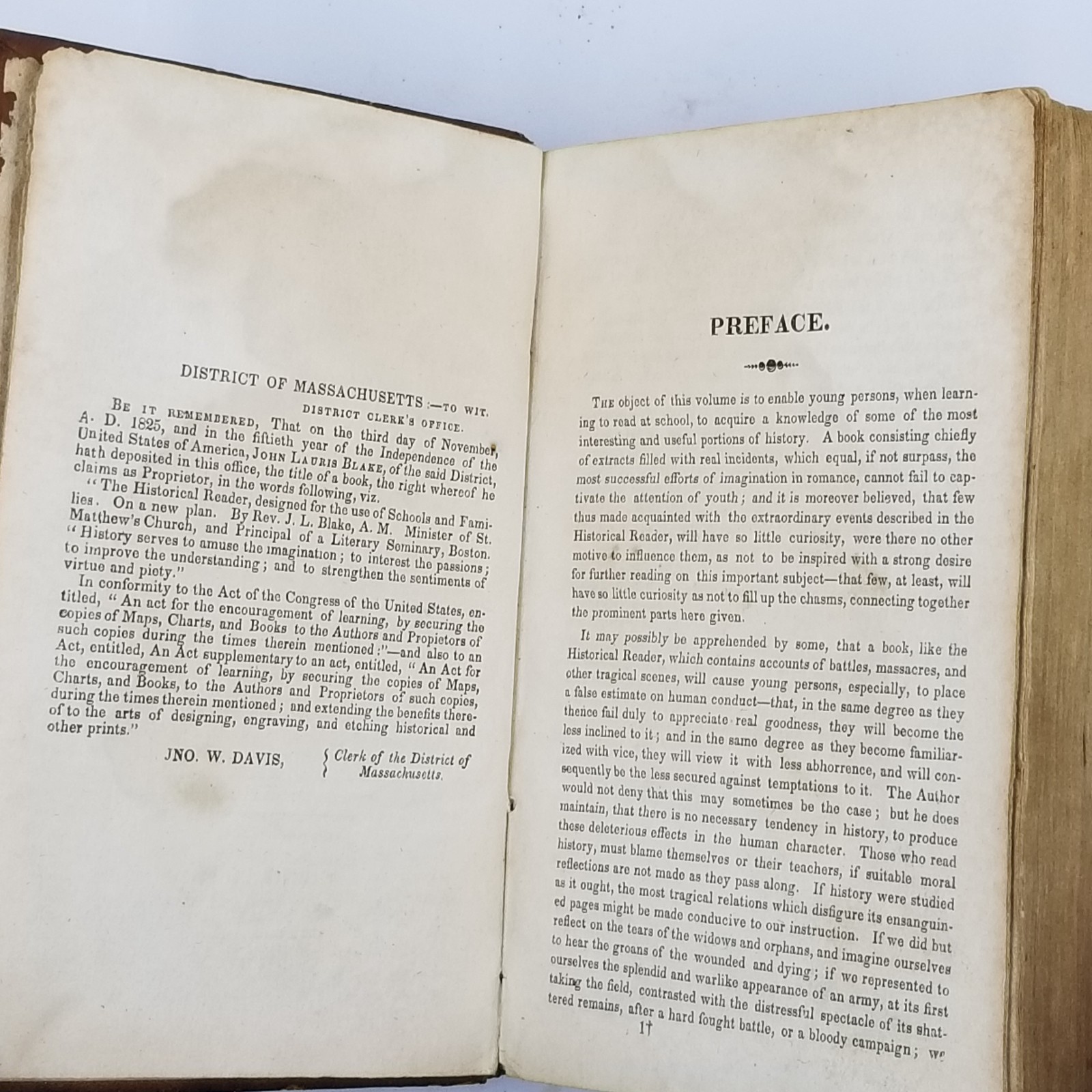 Historical Reader by Rev. J. L. Blake – 1831 Horatio Hill – 2nd Printing Leather