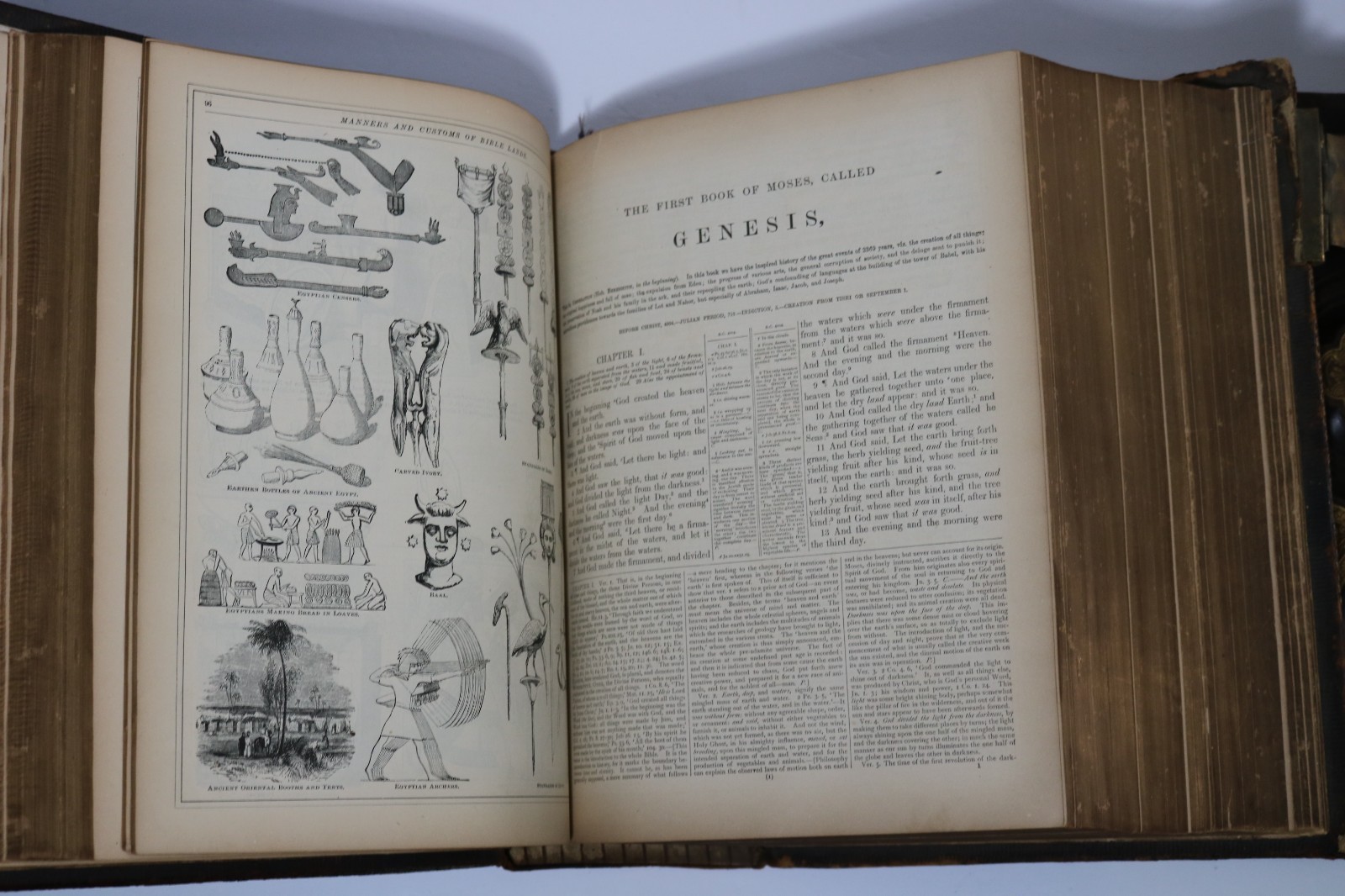 ANTIQUE 1870’s LEATHER BROWN’S SELF-INTERPRETING FAMILY BIBLE Color Plates AS IS