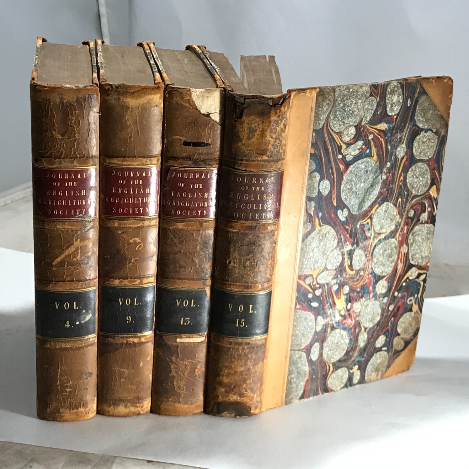 1843-1855 Journal of the English Agricultural Society – 4 Volumes – 3/4 Leather
