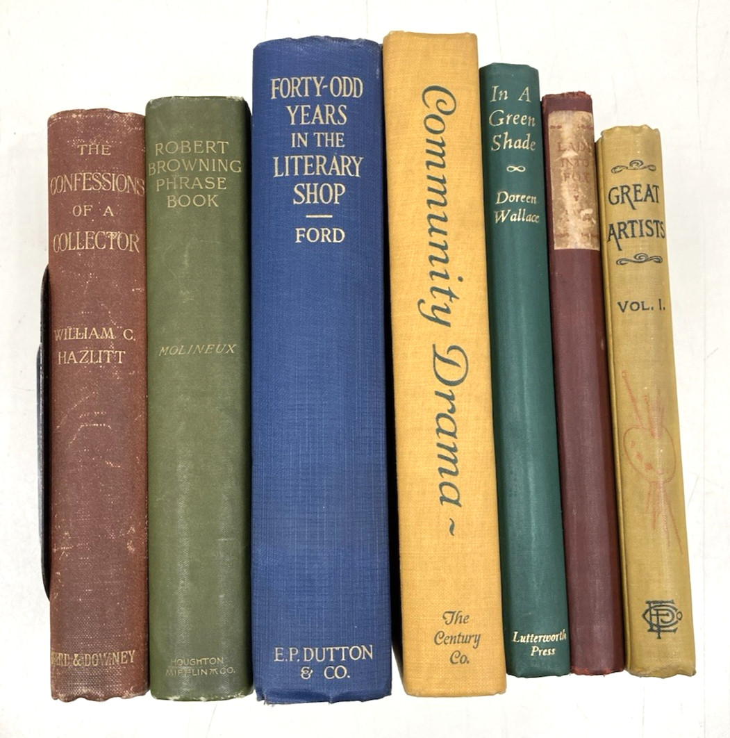 Lot of 7 Books Multicolor Cloth Staging Display Antique Old Vintage Victorian