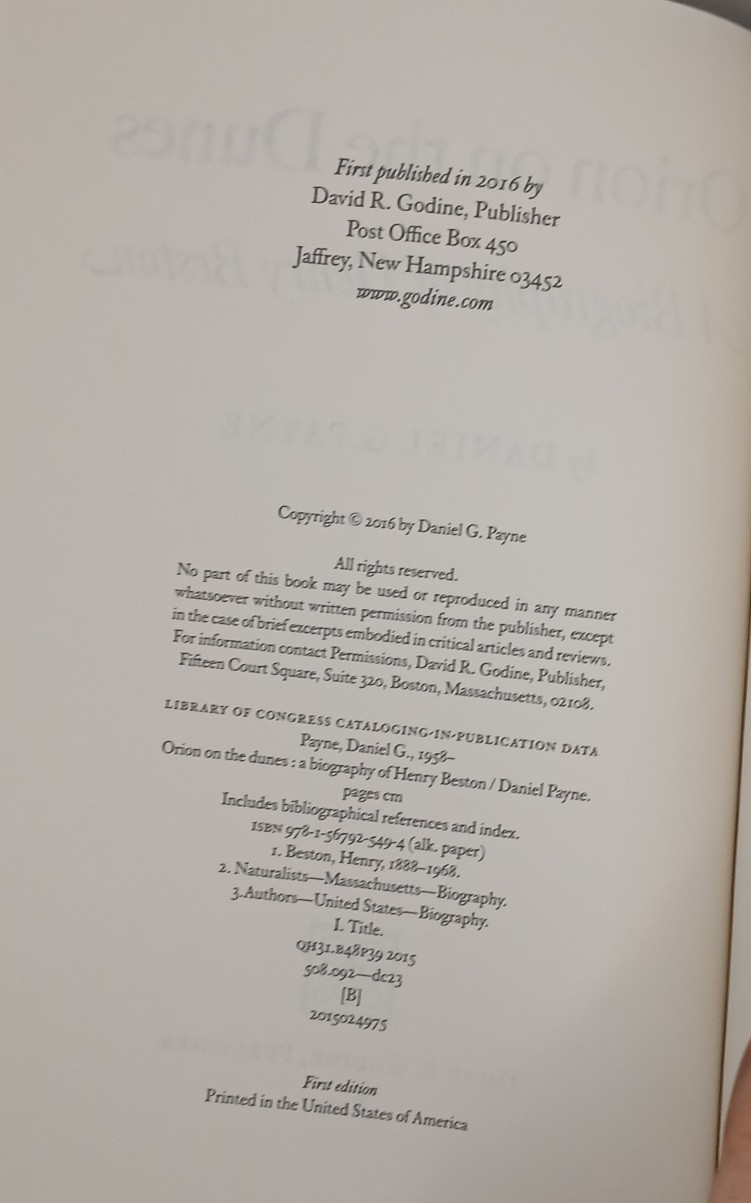 Daniel G. Payne Orion On The Dunes A Biography Of Henry Beston First Edition