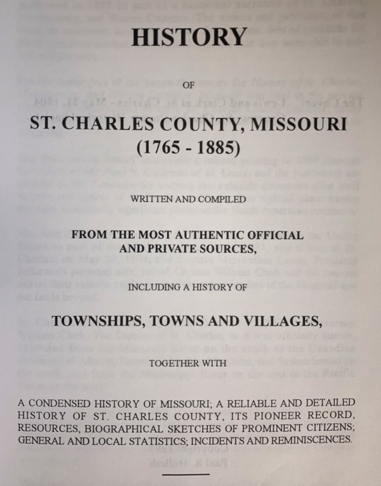 History of St Charles County, Missouri ( 1765-1885} Genealogy 1997 Reprint PB