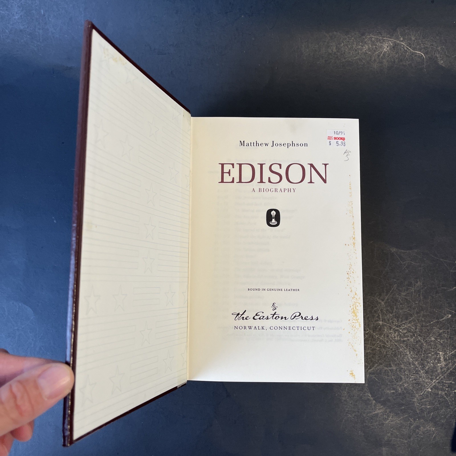 Edison: A Biography by Matthew Josephson Easton Press 1986 Leather Bound