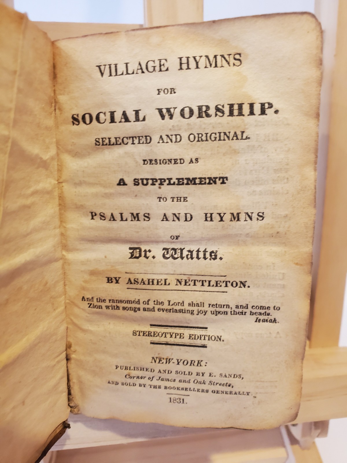 Village Hymns for Social Worship of Dr Watts 1831 Miniature Leather A. Nettleton