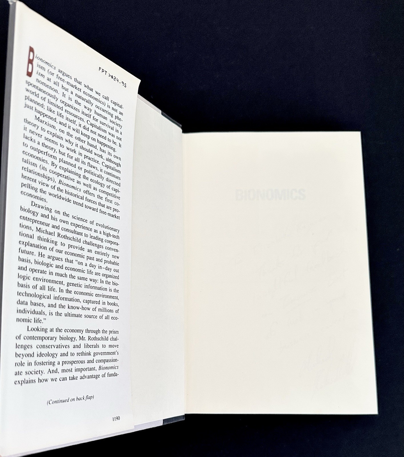 SIGNED – BIONOMICS Michael Rothschild 1st/1st HC DJ Assoc Copy Capitalism 1990