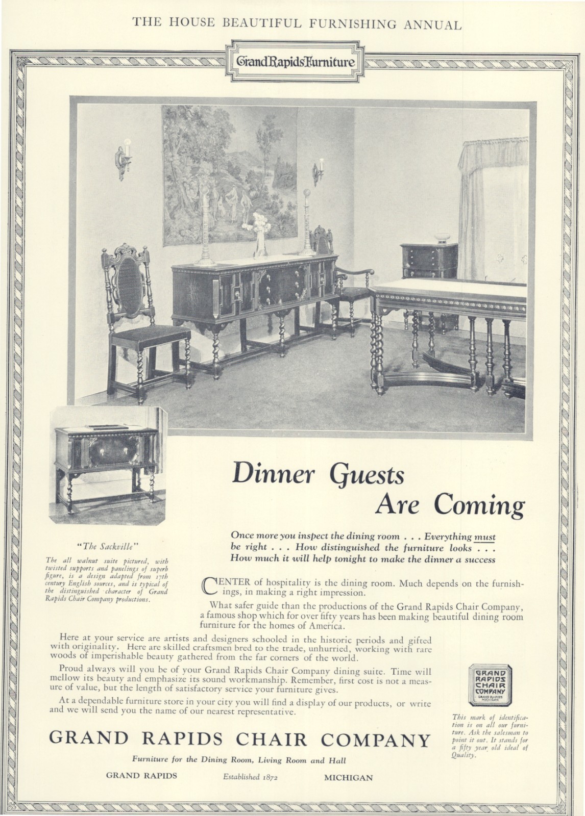 1926 Ad * Grand Rapids Chair Company „The Sackville“ Grand Rapids MI
