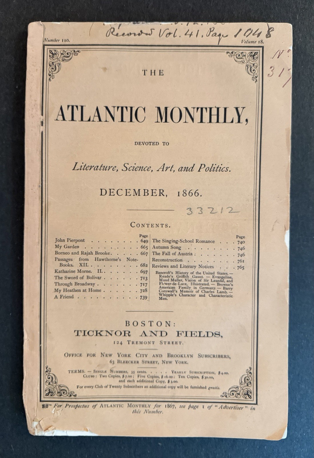 ORIGINAL FREDERICK DOUGLASS ON “RECONSTRUCTION” IN DECEMBER 1866 THE ATLANTIC