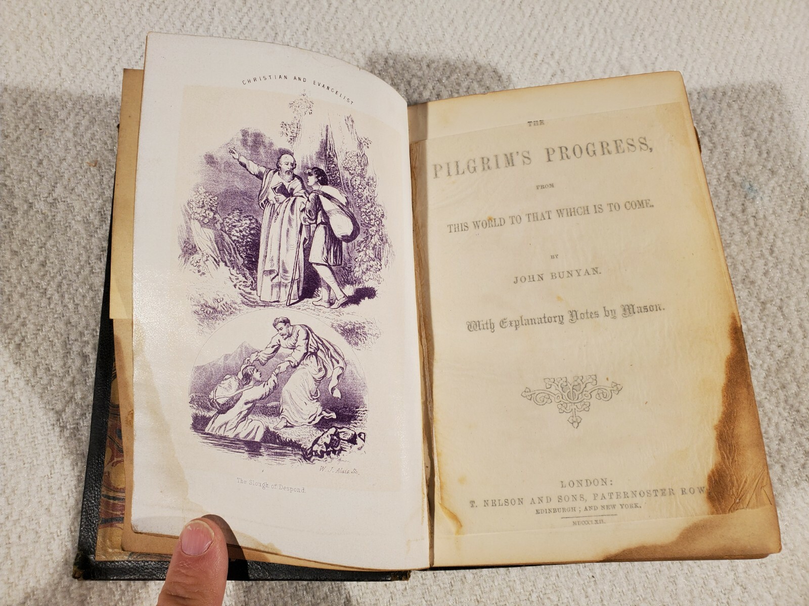 Antique 1862 Pilgrim’s Progress by John Bunyan T. Nelson and Sons Leather Bound