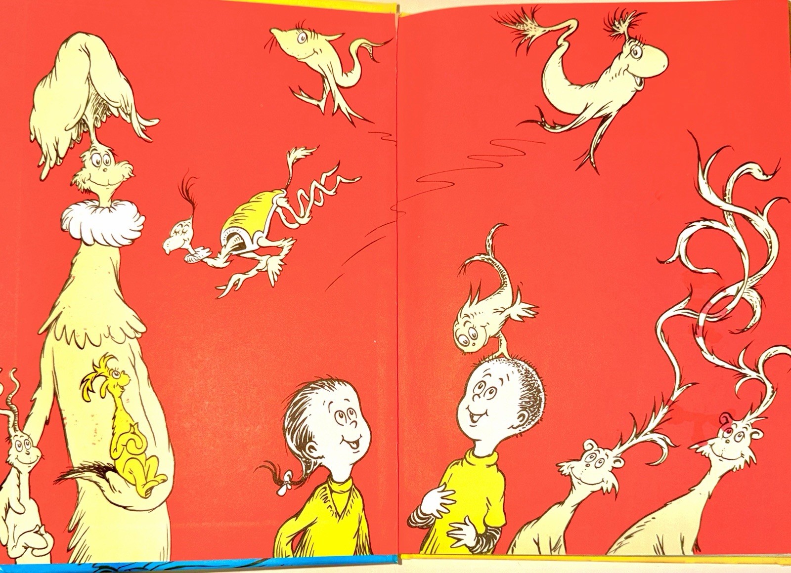 Vintage 1960 One Fish, Two Fish, Red Fish, Blue Fish Dr. Seuss Signed Sketch HC
