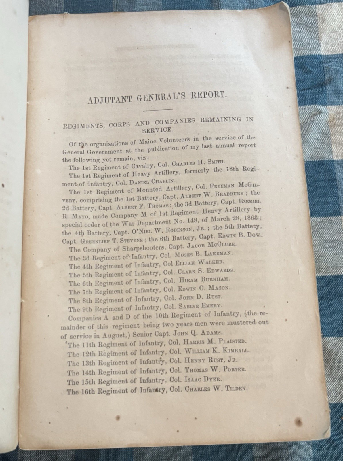 Civil War Era 1863 Adjutant General Annual Report State Of Maine Softcover