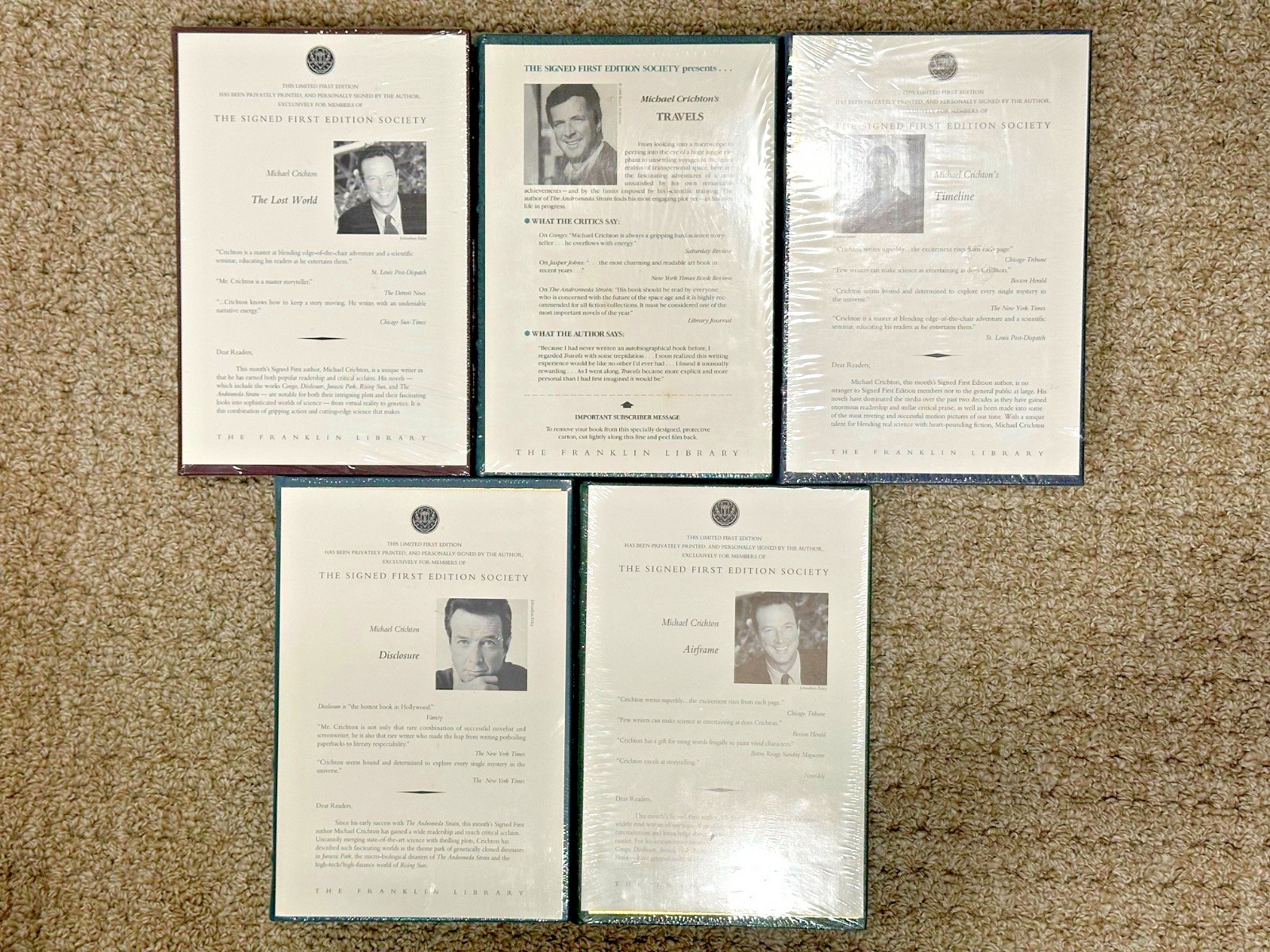 (5) Michael Crichton, Franklin Library Leather Signed 1st Edition (SEALED) New