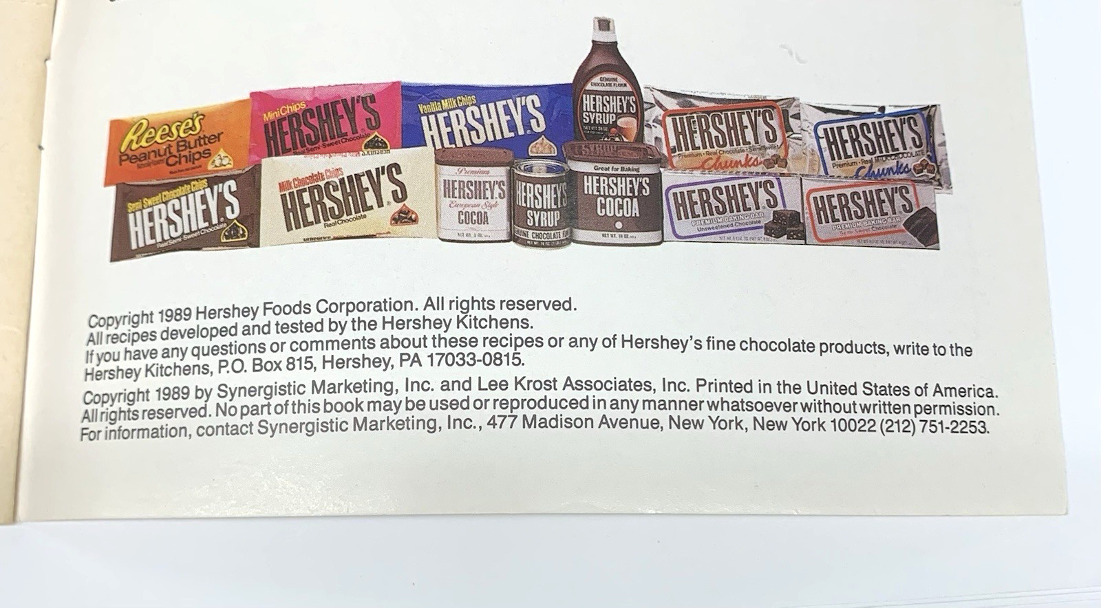 Hershey’s Chocolate Recipe Collection Cookbook Booklet Dessert 1989