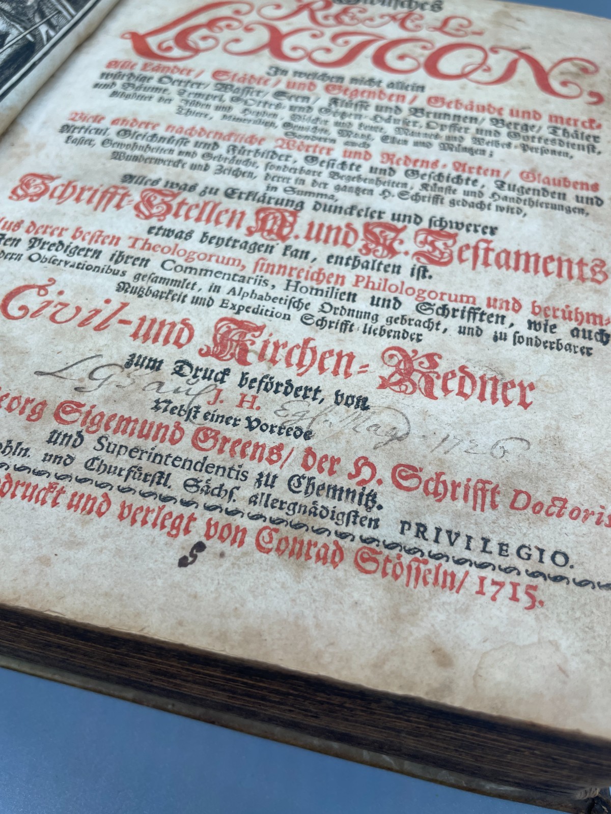 Biblical Real Lexicon Published by Conrad Stosseln 1715 Book, Vellum, German