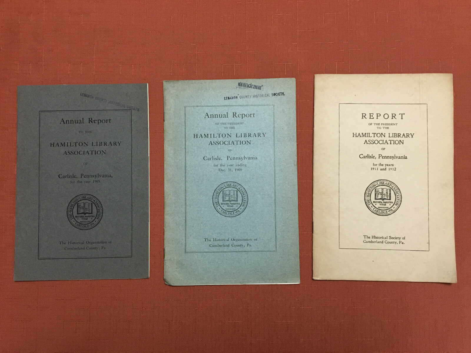 Hamilton Library Association -Carlisle, PA- 3 Annual Reports – 1903, ’08, ’11-12