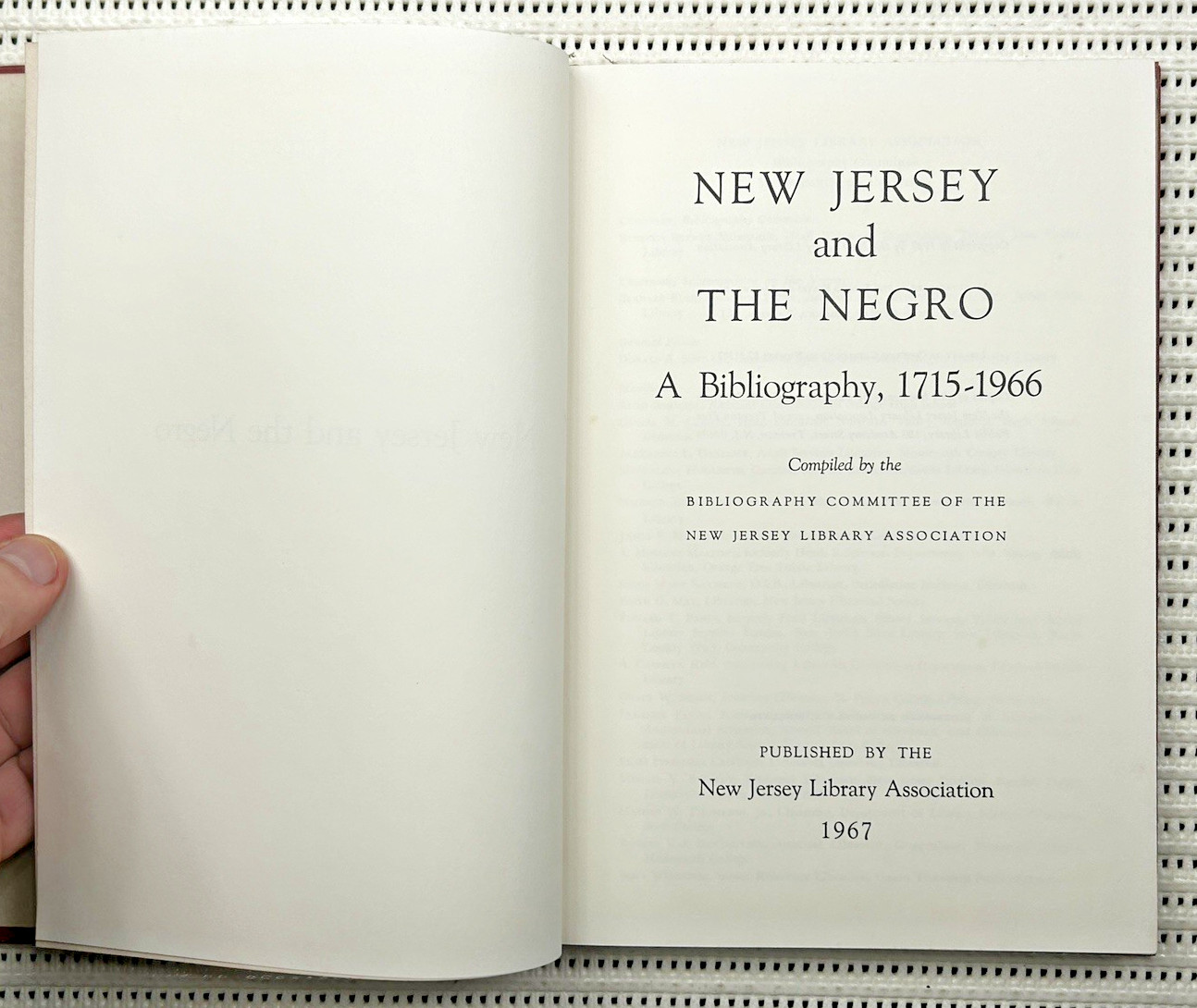 New Jersey And The Negro A Bibliography 1715-1966 Hardcover 1st Edition 196pg