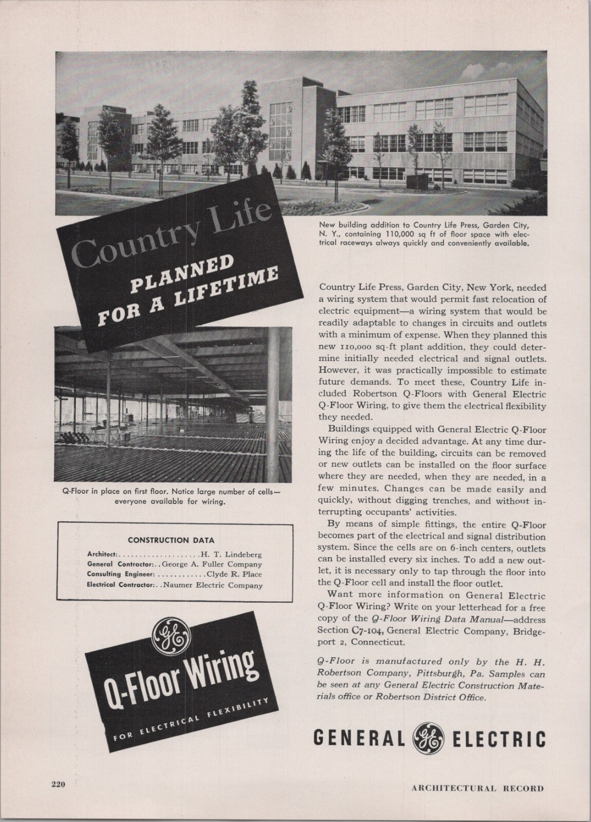 1949 Print Ad * Country Life Press Building Garden City NY * GE General Electric