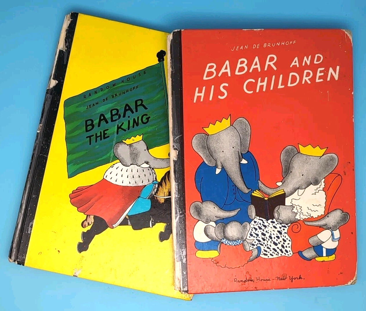 LOT OF 2: Babar The King 1935 & Babar And His Children 1938 Book De Brunhoff HC
