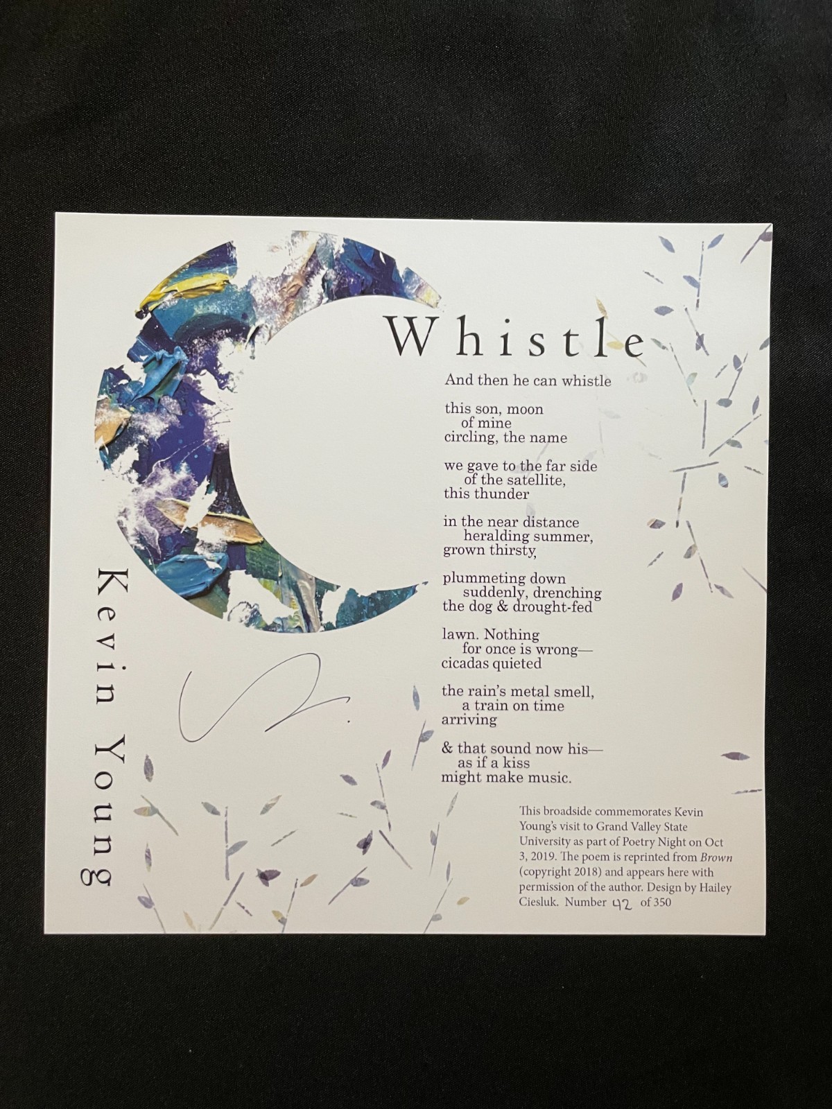 SIGNED Kevin Young Poetry Broadside „Whistle“ 2019 Numbered