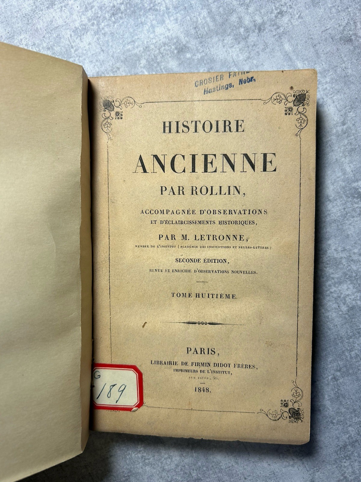 1848 Histoire Ancienne Vol VIII Charles Rollin Paris Antiquarian French