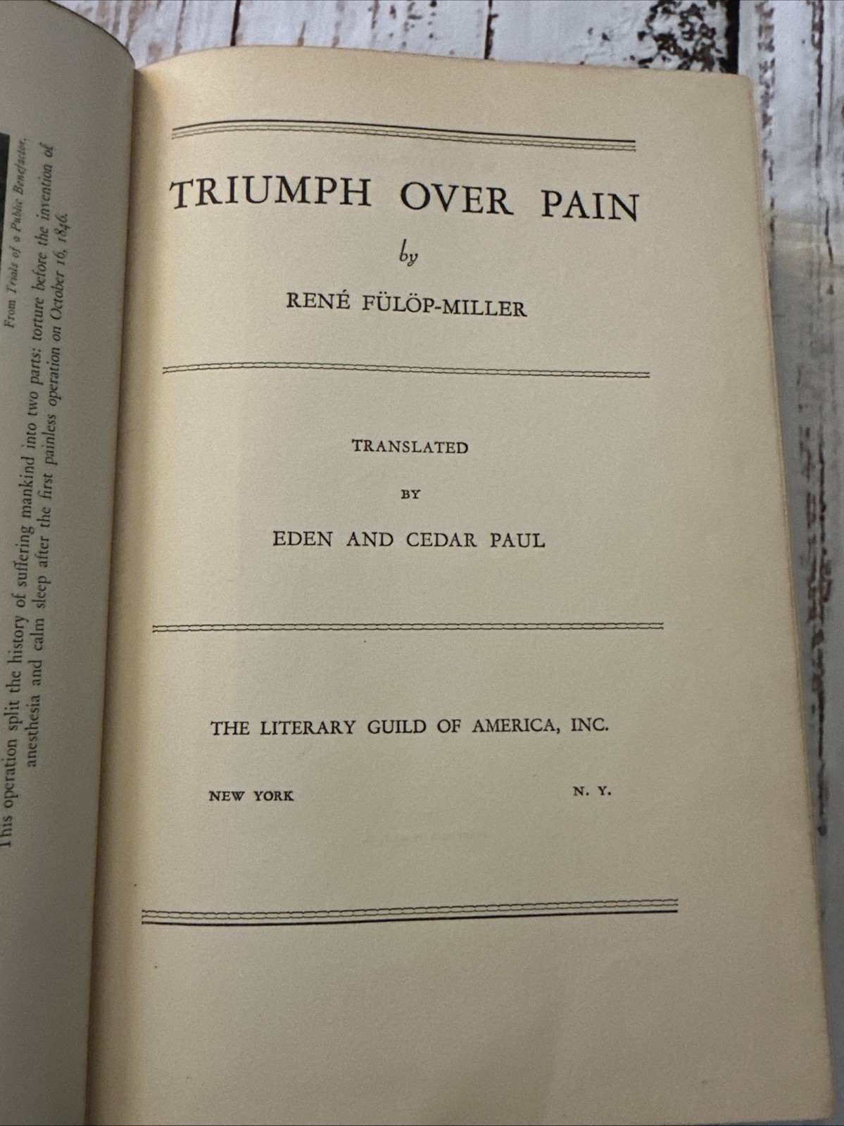 Rene Fulop-Miller ‚Triumph Over Pain‘ Bobbs-Merrill Co 1st Ed 1938 HC