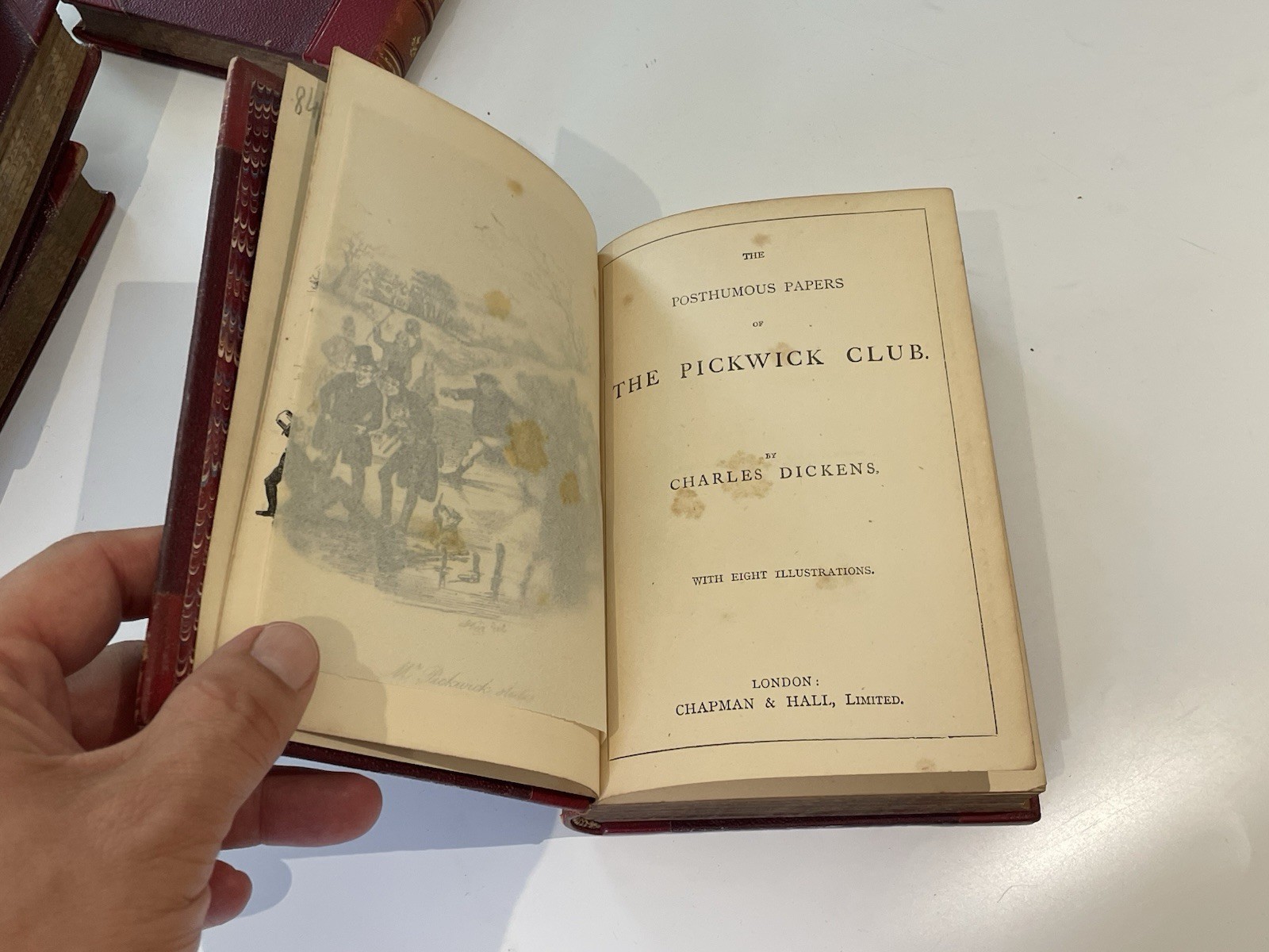 5x Half Leather Volumes Of Charles Dickens Pickwick Papers, Great Expectations