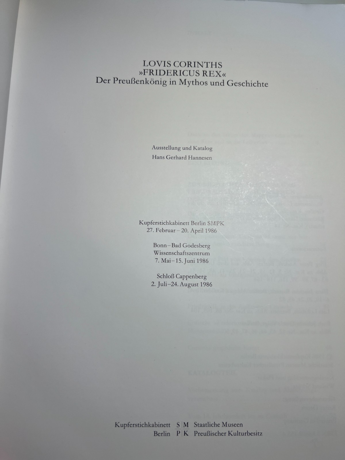 LOVIS CORINTH’S „FRIDERICUS REX“ – 1986 Exhibition Catalog – Staatliche Museen