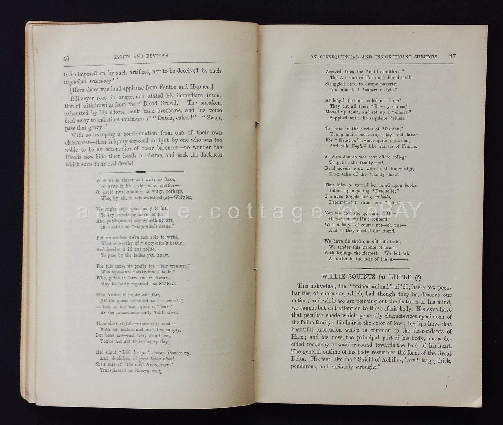 1868 antique PRINCETON UNIVERSITY STUDENT PUBLICATION poem non political correct