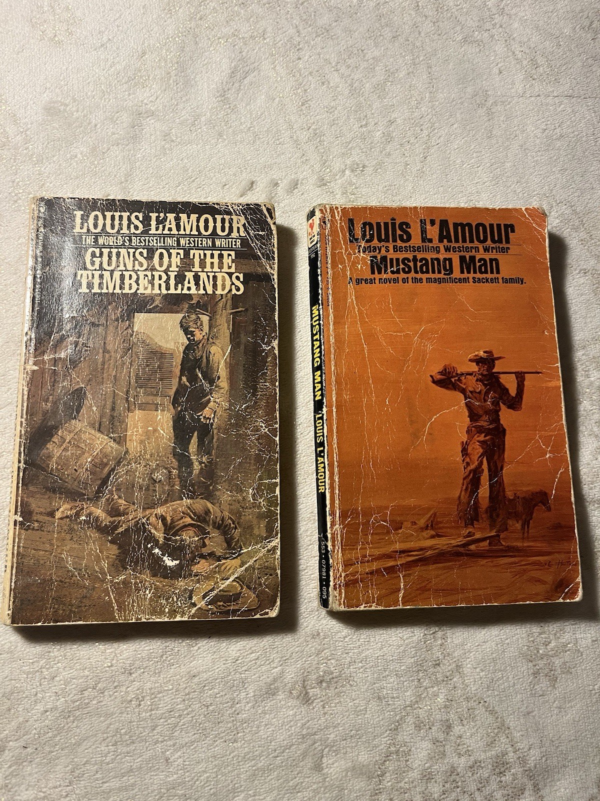 Vintage Louis L’Amour 2-book set: Mustang Man 1966+Guns Of The Timberlands 1955