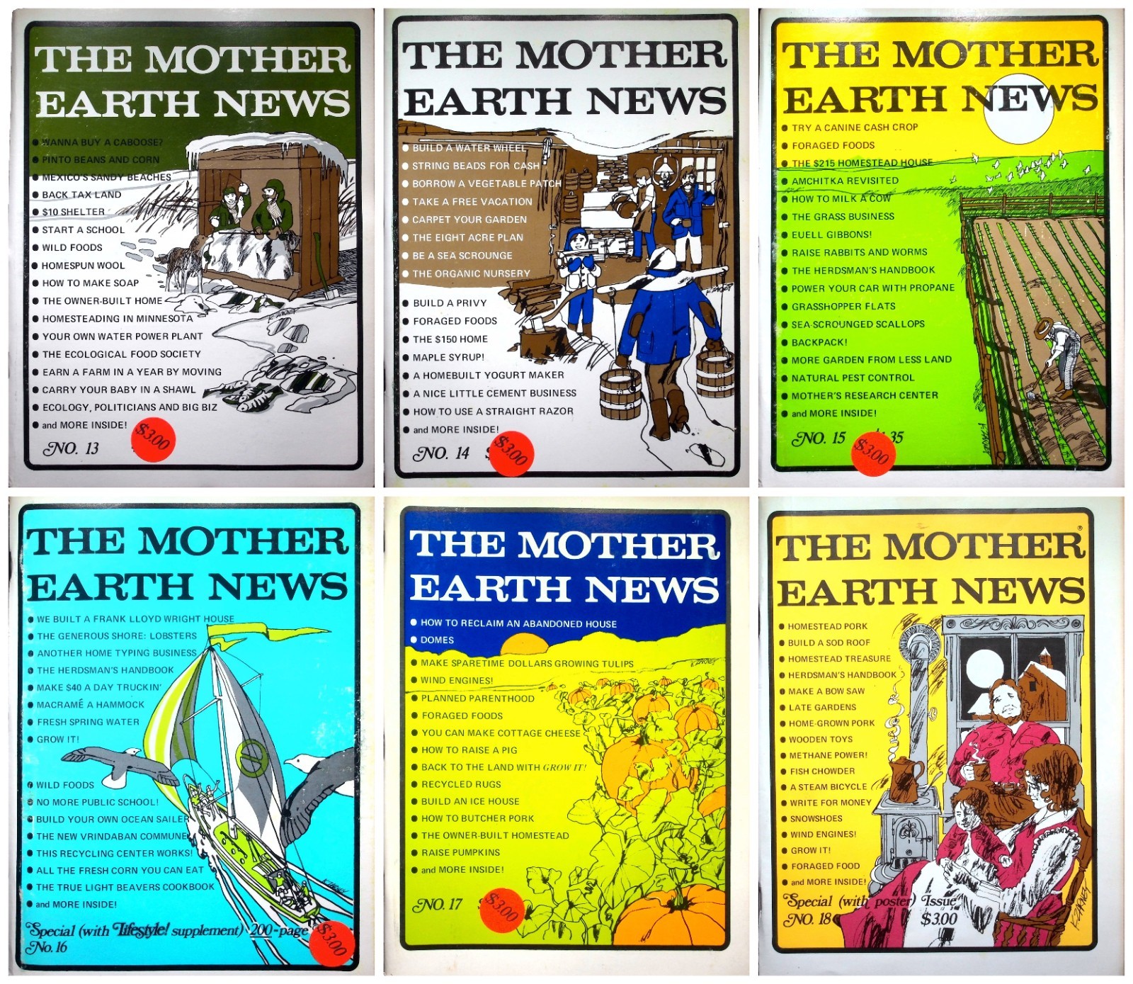 THE MOTHER EARTH NEWS Magazine Complete Year for 1972 (No. 13 – 18)