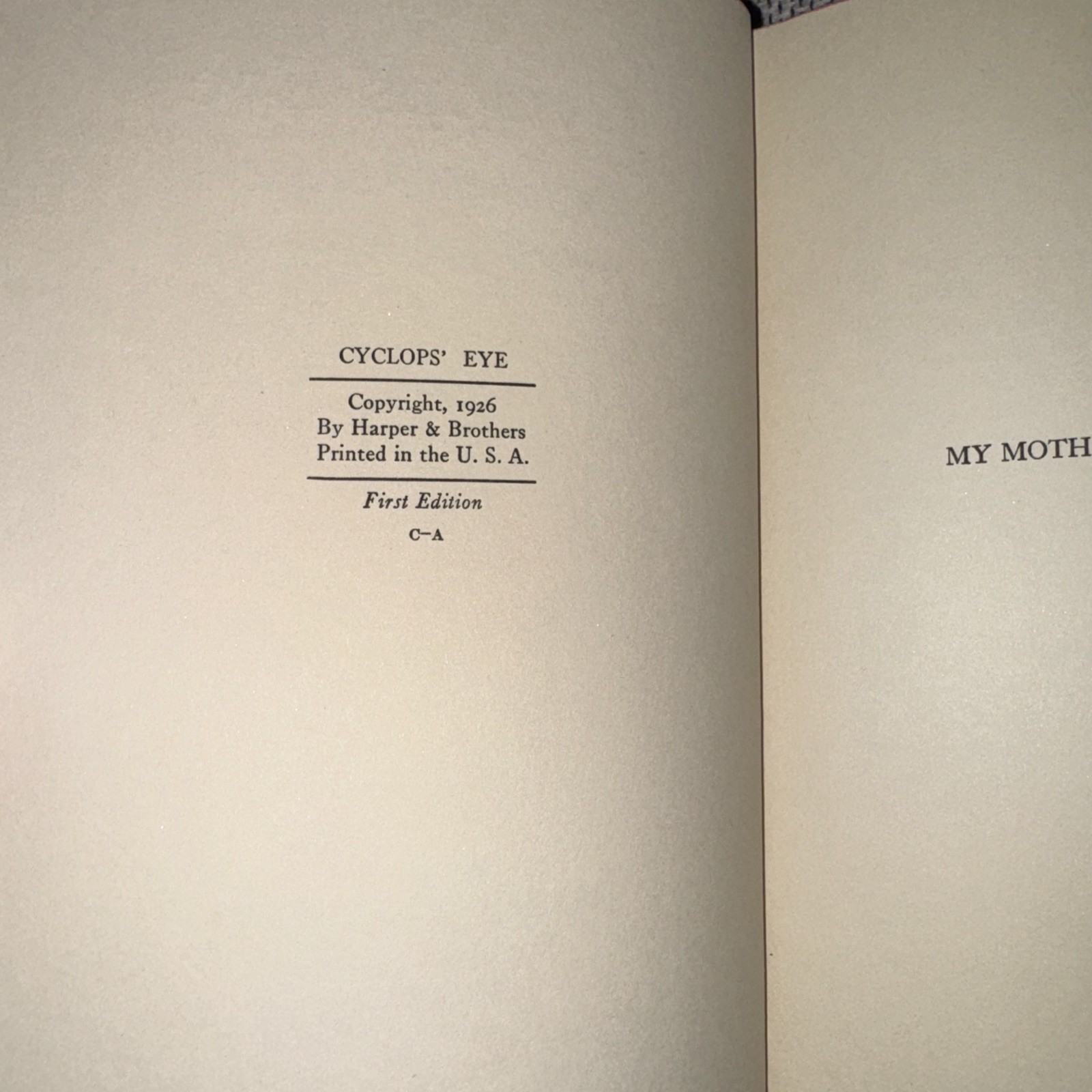 Cyclops’ Eye by Joseph Auslander 1926 HCDJ 1st Edition
