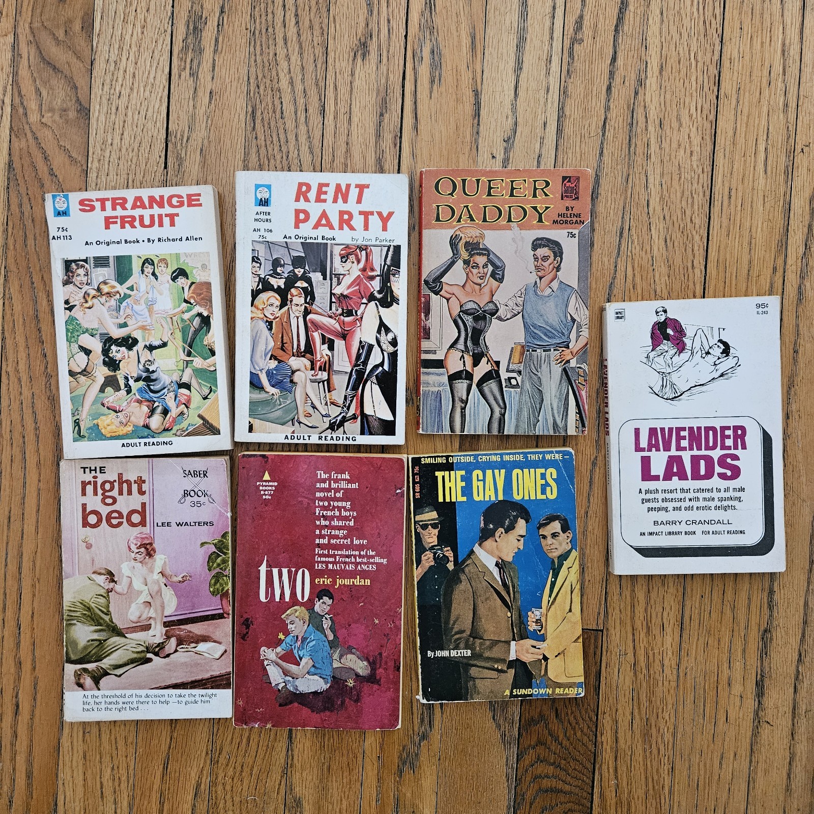 7 Vintage Gay Men & Lesbian Sleaze Pulp Books Incl. Queer Daddy by Helene Morgan
