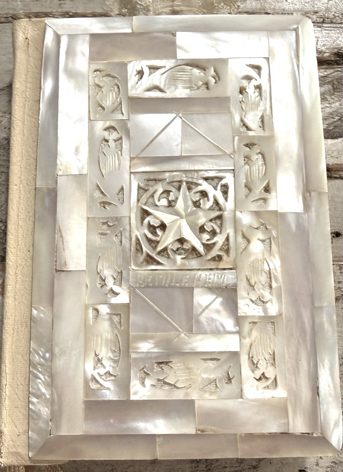 Vintage Carved Mother of Pearl Holy Bible Jerusalem Abalone 1950 Red Letter
