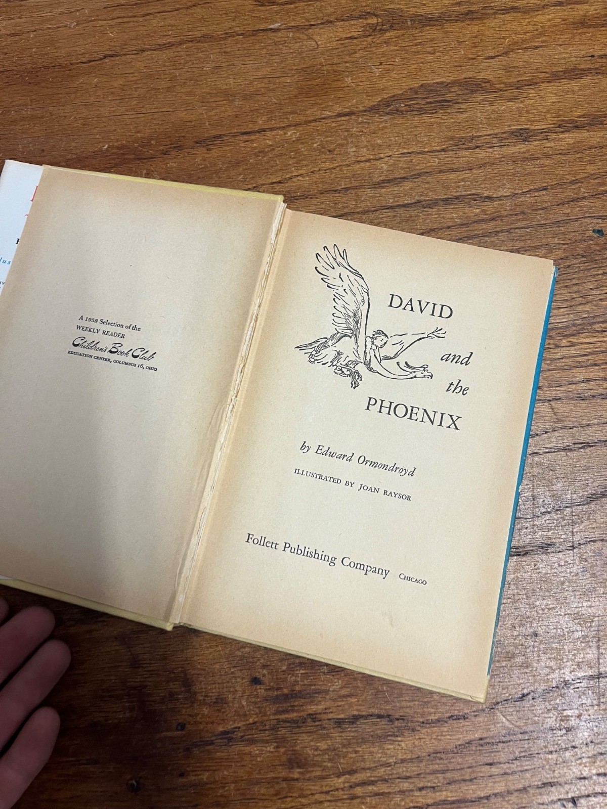 1958 David and the Phoenix By Edward Ormondroyd Hardcover Book Antique Vintage