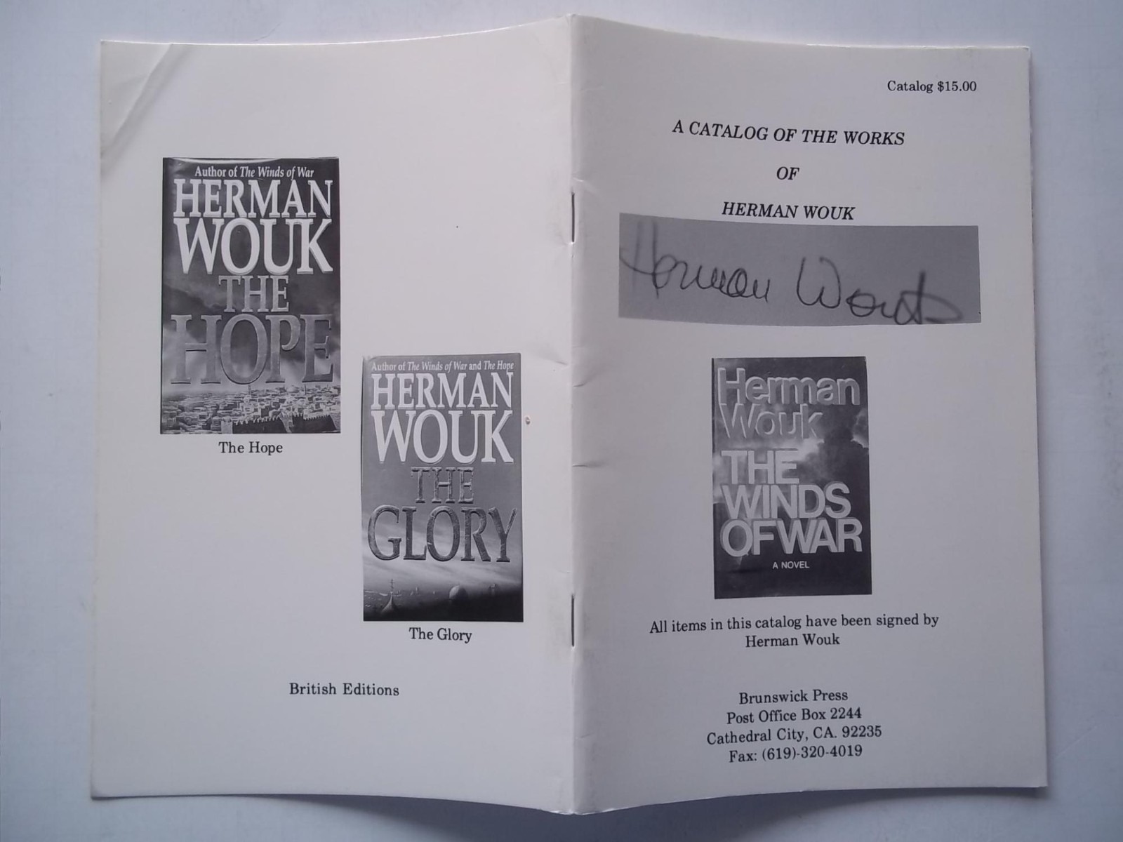 A Catalog of the Works of Herman Wouk c1997 Signed by Bookseller Harvey Sarner