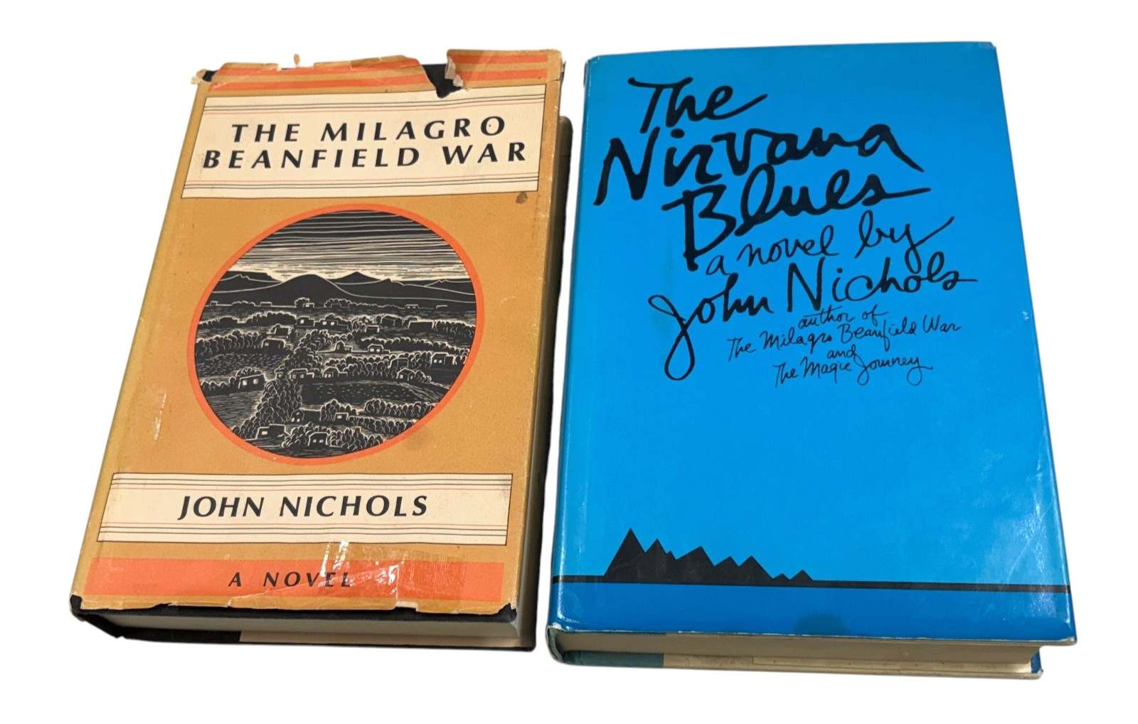 Lot of 2 John Nichols Signed Books The Milagro Beanfield War and Nirvana Blues
